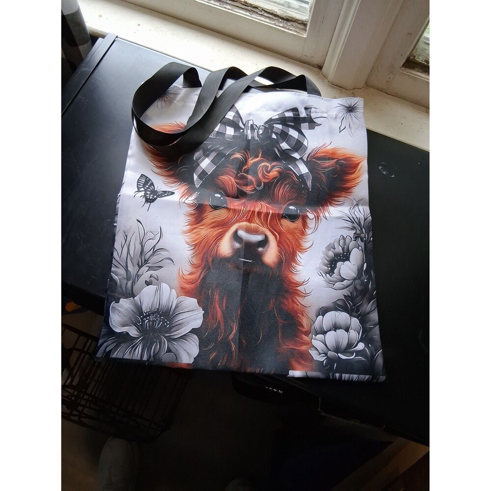 417 Highland Cow Small Tote Bag Girl Gingham Bow SO CUTEEEEEE